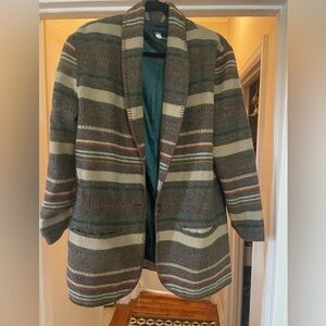 Vintage Brushed Wool Blend Boho Striped Blazer Women's Size large